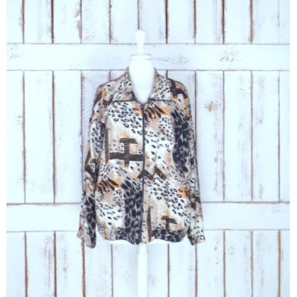 Vintage leopard print silk windbreaker bomber flight jacket